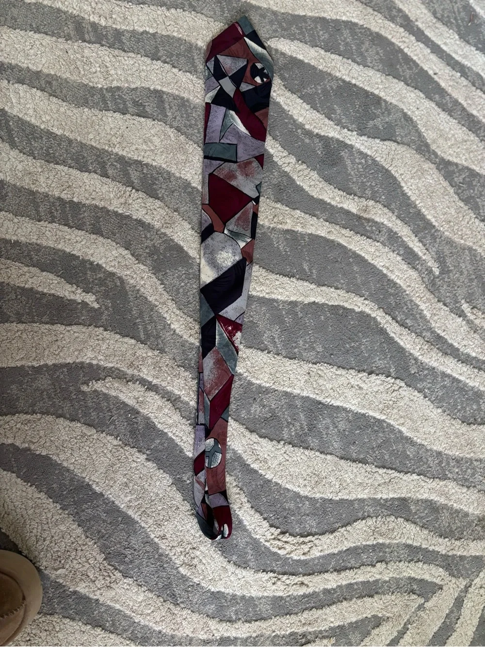 Mario Valentino Geometric Silk Tie in Burgundy, Black, Gray and Green